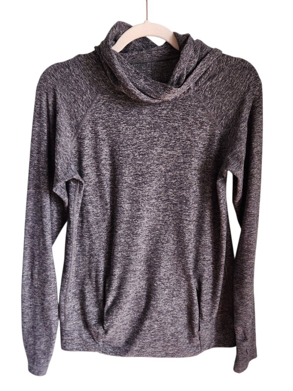 Lululemon Shirt 6 Gray Grey Women's Cowl Neck Pockets Top Gym Lounge